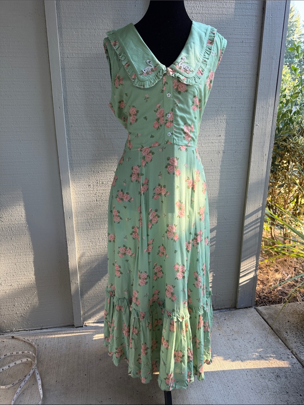 JessaKae Mint Green Floral Ruffle Collar Maxi Dress